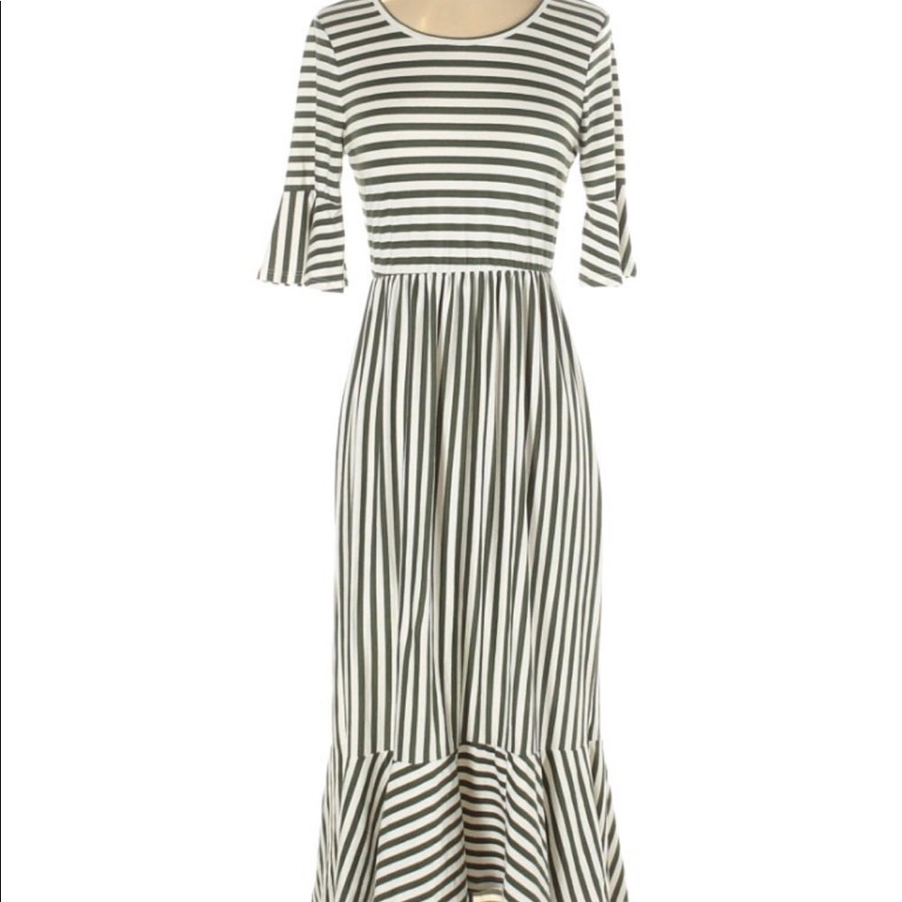 Striped hunter green dress